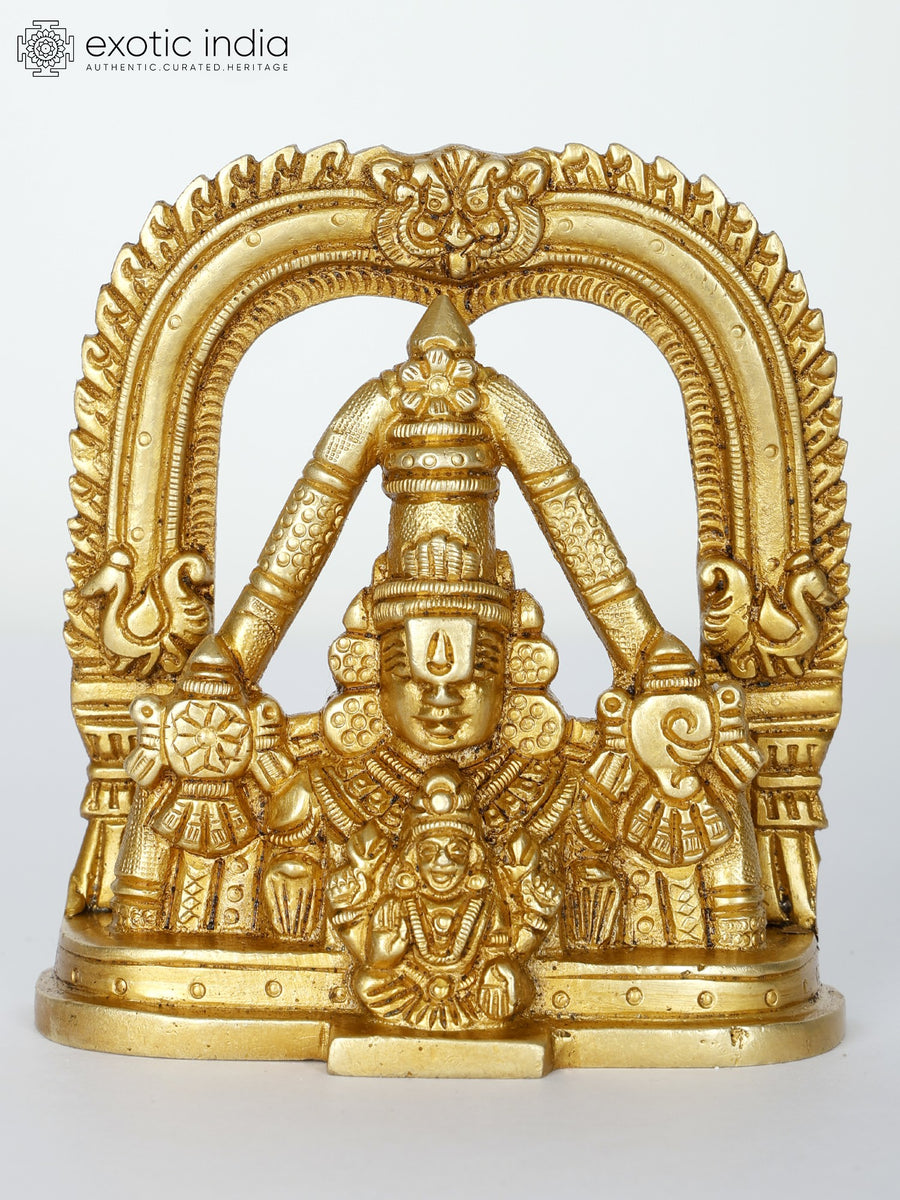4" Tirupati Balaji Brass Statue with Lakshmi for Home Pooja