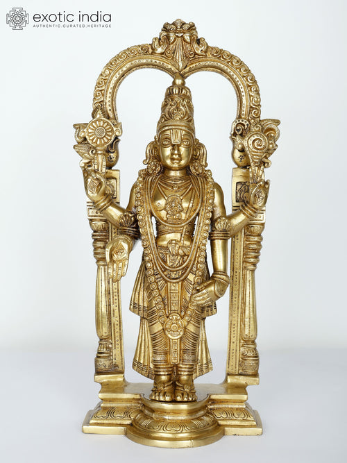 15" Standing Lord Balaji Brass Statue With Kirtimukha Throne