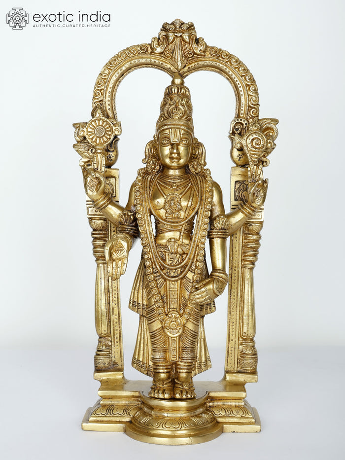 15" Standing Lord Balaji Brass Statue With Kirtimukha Throne