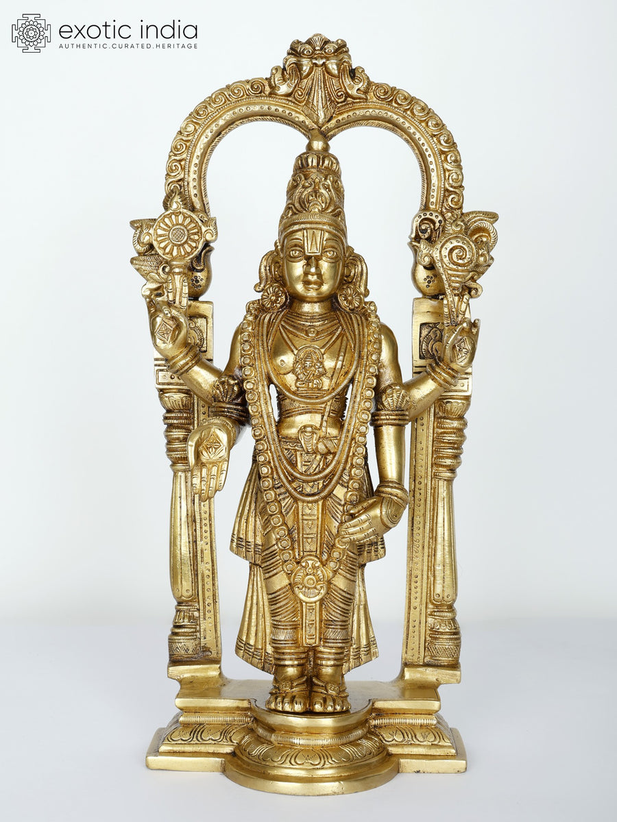 15" Standing Lord Balaji Brass Statue With Kirtimukha Throne