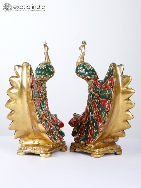9" Beautiful Pair of Peacocks | Brass Statues with Inlay Work