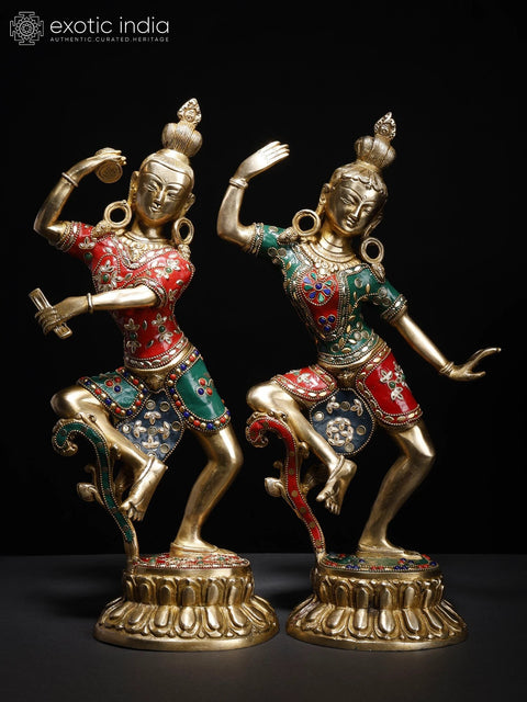 16" Dancing Shiva-Parvati | Brass Statues with Inlay Work
