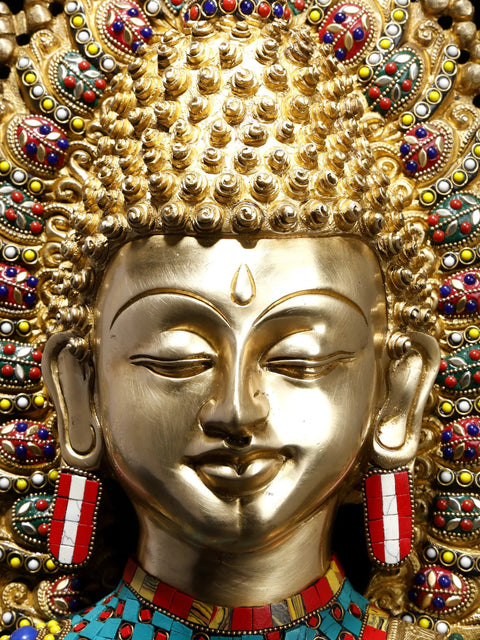 18" Serene Buddha Bust | Brass Statue with Inlay Work