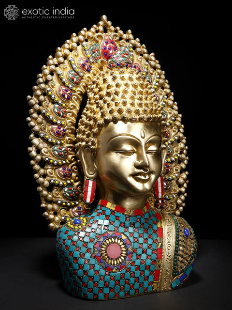 18" Serene Buddha Bust | Brass Statue with Inlay Work