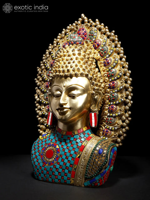 18" Serene Buddha Bust | Brass Statue with Inlay Work