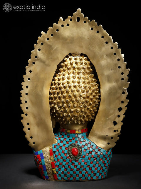 18" Serene Buddha Bust | Brass Statue with Inlay Work