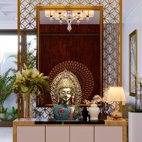 18" Serene Buddha Bust | Brass Statue with Inlay Work