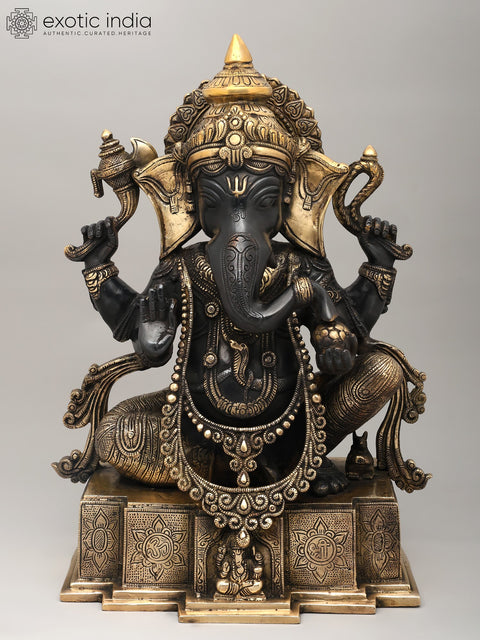 18" Colorful Chaturbhuja Lord Ganesha Brass Statue