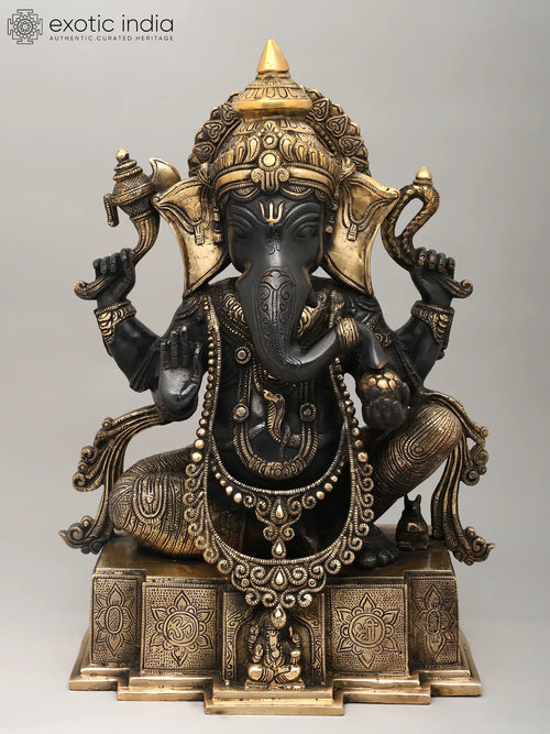 18" Chaturbhuja Lord Ganesha Handmade Brass Statue