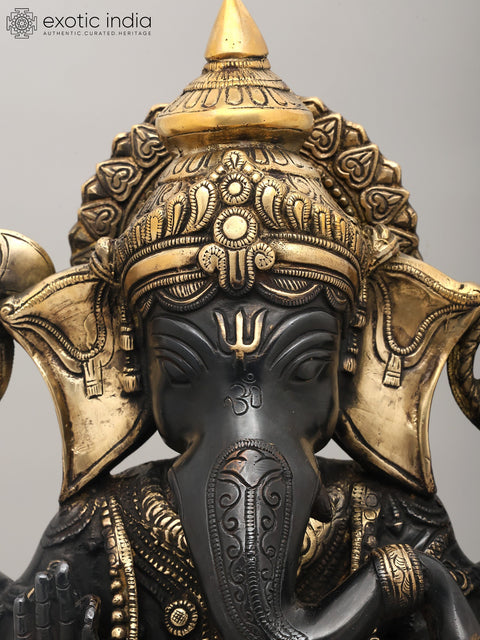 18" Colorful Chaturbhuja Lord Ganesha Brass Statue
