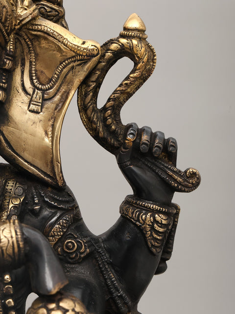 18" Colorful Chaturbhuja Lord Ganesha Brass Statue