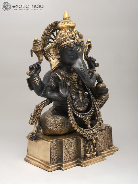 18" Colorful Chaturbhuja Lord Ganesha Brass Statue