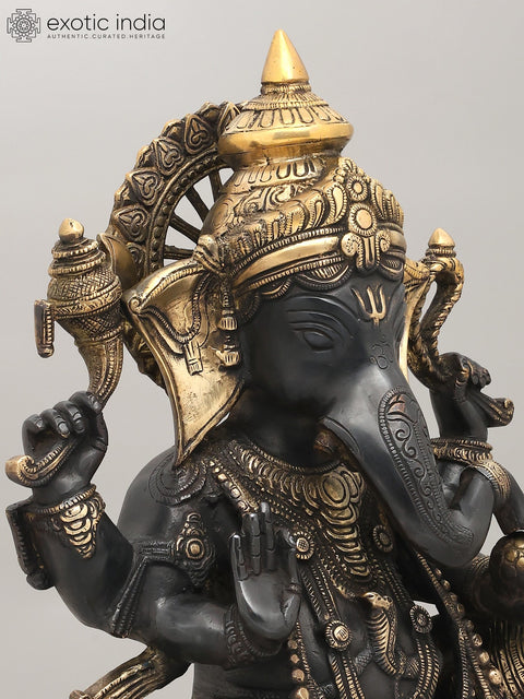 18" Colorful Chaturbhuja Lord Ganesha Brass Statue