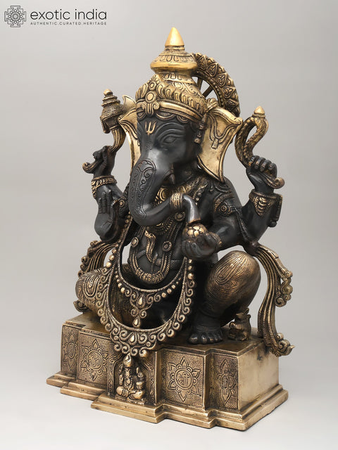 18" Colorful Chaturbhuja Lord Ganesha Brass Statue