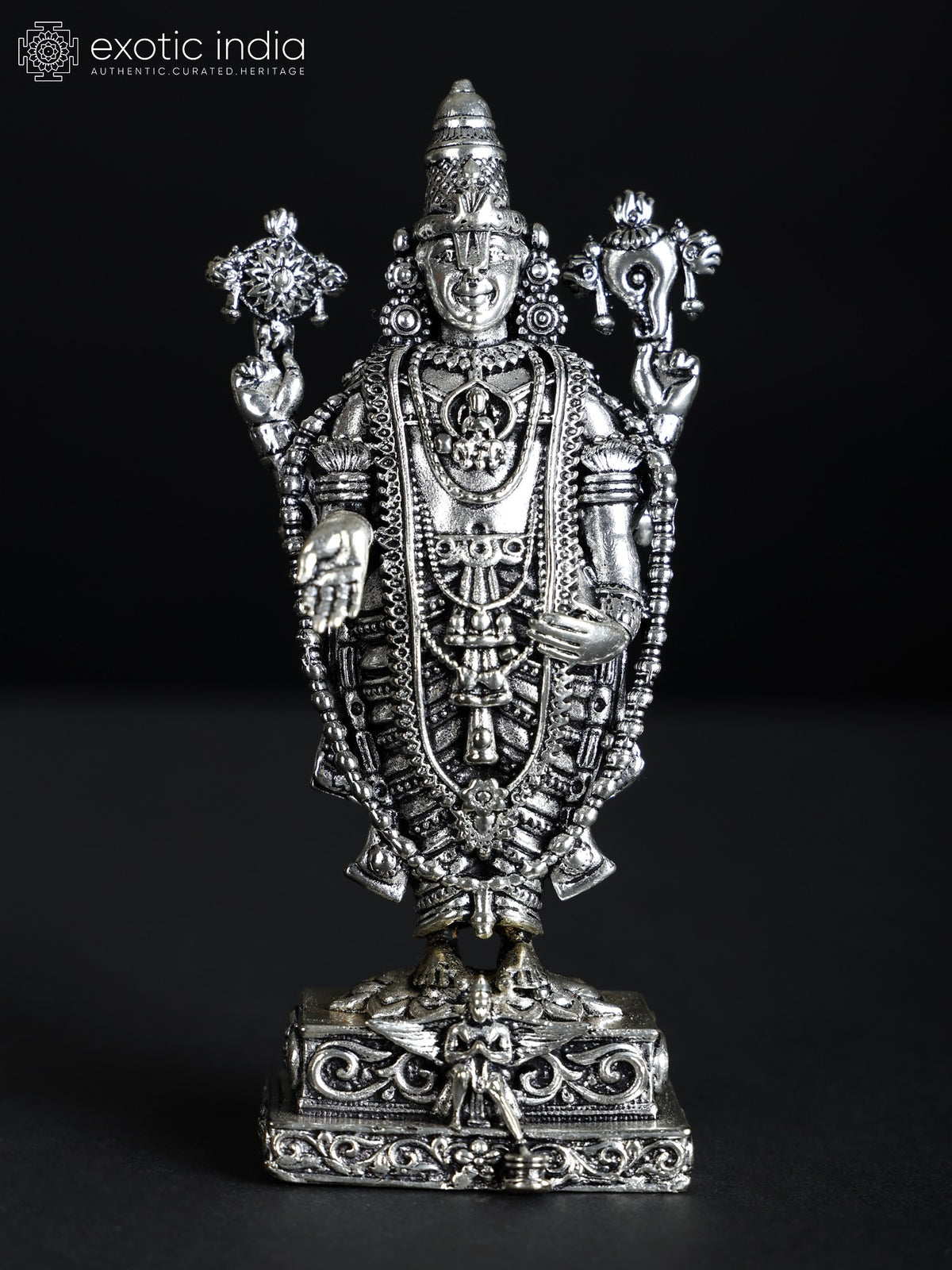 4" Silver Plated Brass Lord Tirupati Balaji Statue for Home Pooja
