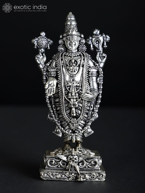 4" Silver Plated Brass Lord Tirupati Balaji Statue for Home Pooja