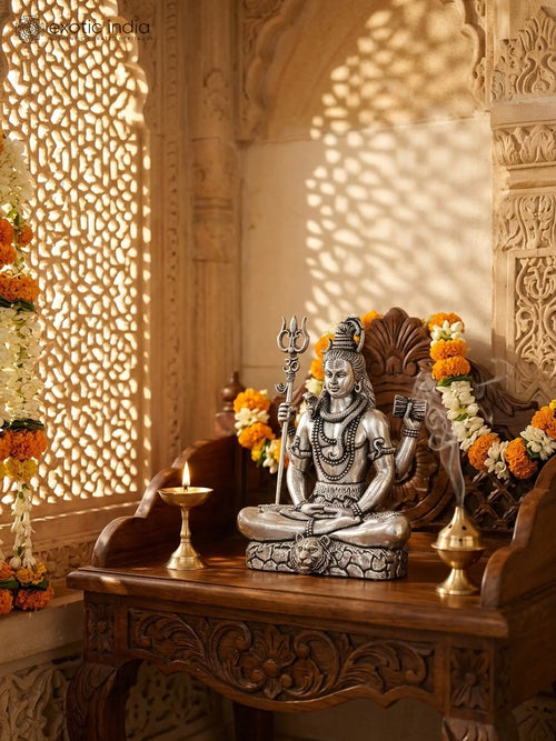 Small Superfine Four-Armed Shiva Silver Plated Brass Statue