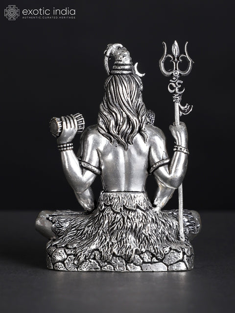Small Superfine Sitting Four-Armed Lord Shiva Silver Plated Brass Statue (Multiple Sizes)
