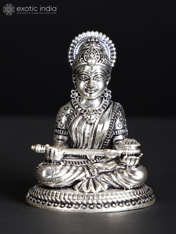 Devi Annapurna - Hindu Goddess of Food and Nourishment | Small Silver-Plated Brass Statue