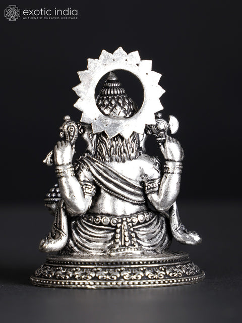 2" Small Chaturbhuja Lord Ganesha | Silver Plated Brass Statue
