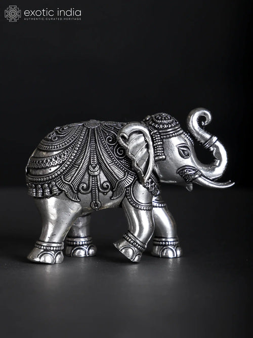 Small Superfine Royal Elephant Brass Statue with Silver Plating