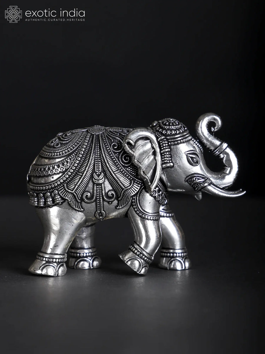 Small Superfine Royal Elephant Brass Statue with Silver Plating