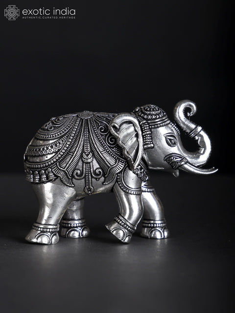 Small Superfine Royal Elephant Statue in Brass with Silver Plating