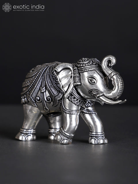 Small Superfine Royal Elephant Statue in Brass with Silver Plating