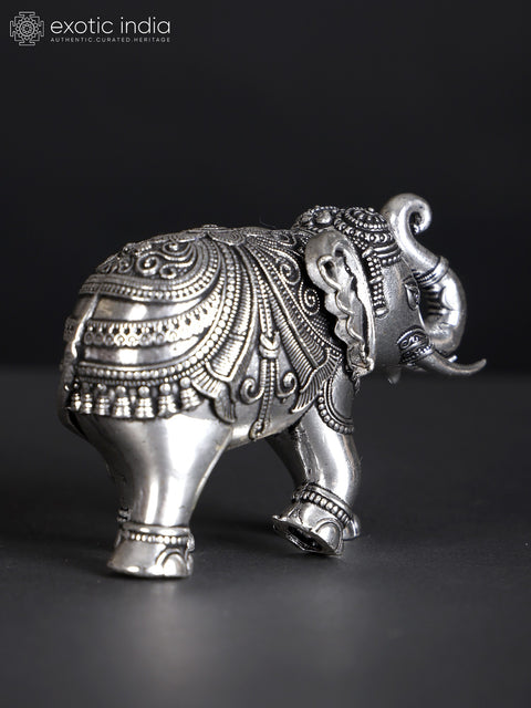 Small Superfine Royal Elephant Statue in Brass with Silver Plating