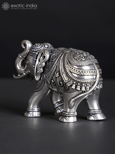 Small Superfine Royal Elephant Statue in Brass with Silver Plating