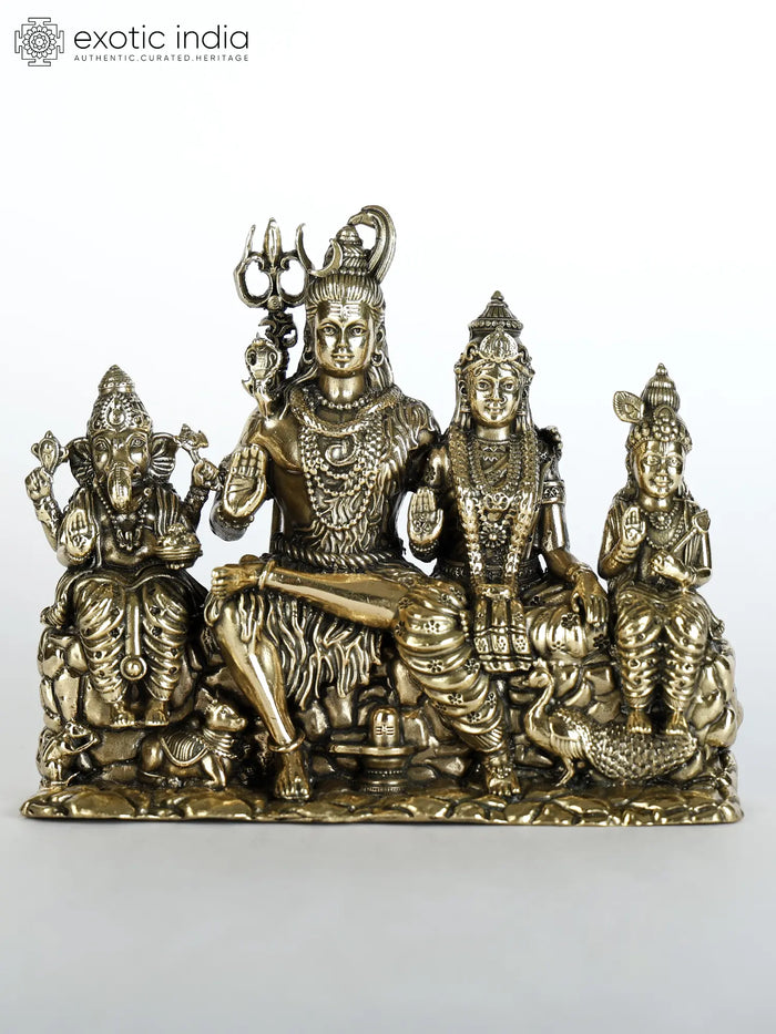 Handcrafted Small Shiva Family Blessing Gesture Brass Statue