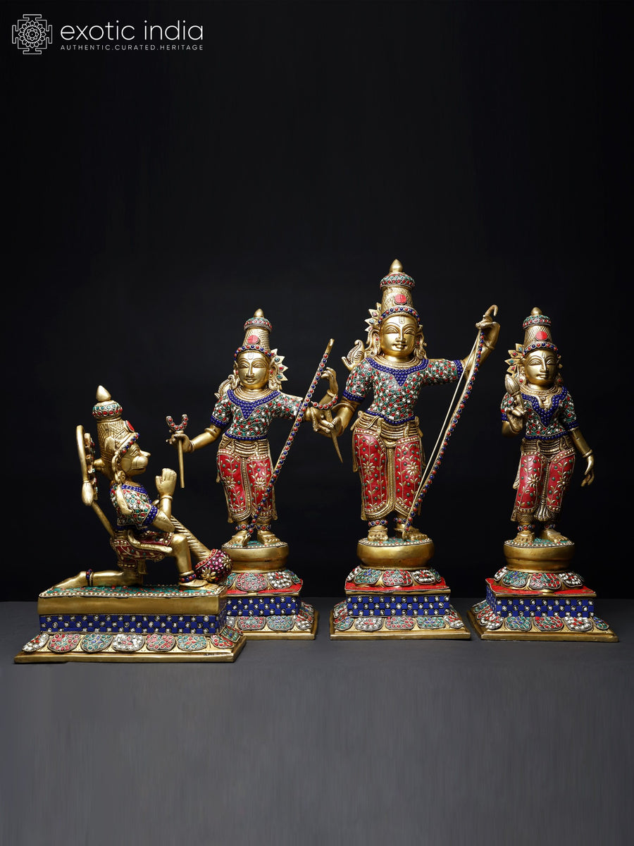 23" Shri Ram Darbar Brass Statue Set with Inlay Work