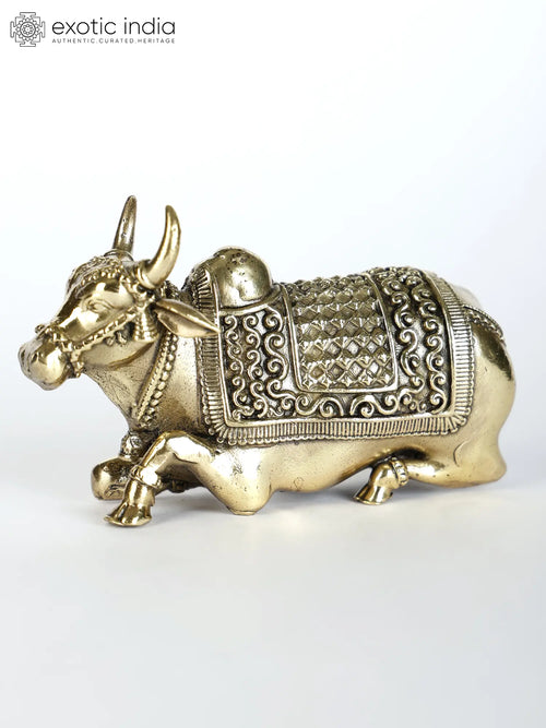 Small Superfine Nandi Brass Statue for Pooja - Vahana of Lord Shiva