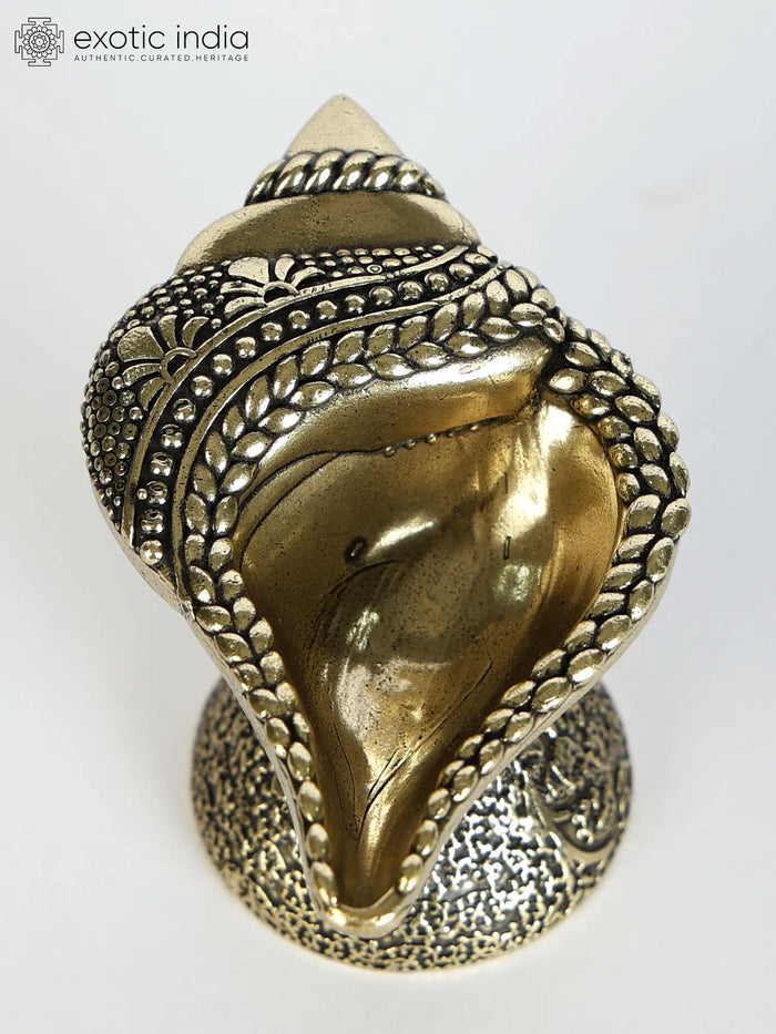 3" Conch Shape Brass Diya Oil Lamp for Pooja
