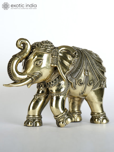 Superfine Brass Elephant with Upraised Trunk (Multiple Sizes) | Brass Statue | Table Decor