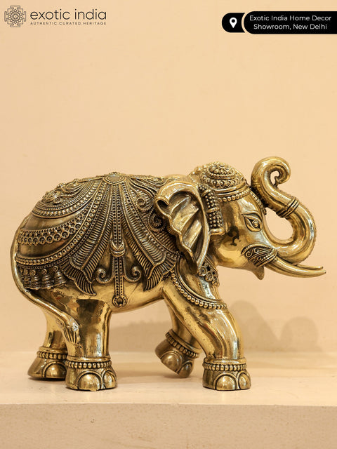 Superfine Brass Elephant with Upraised Trunk (Multiple Sizes) | Brass Statue | Table Decor