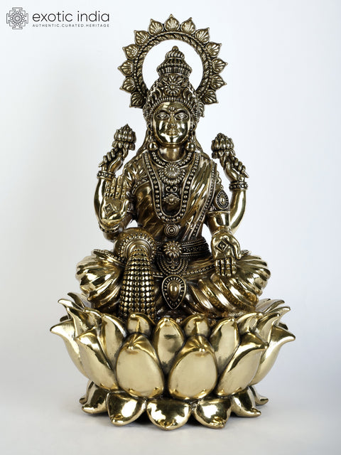 12" Superfine Blessing Goddess Lakshmi Brass Statue Seated on Lotus