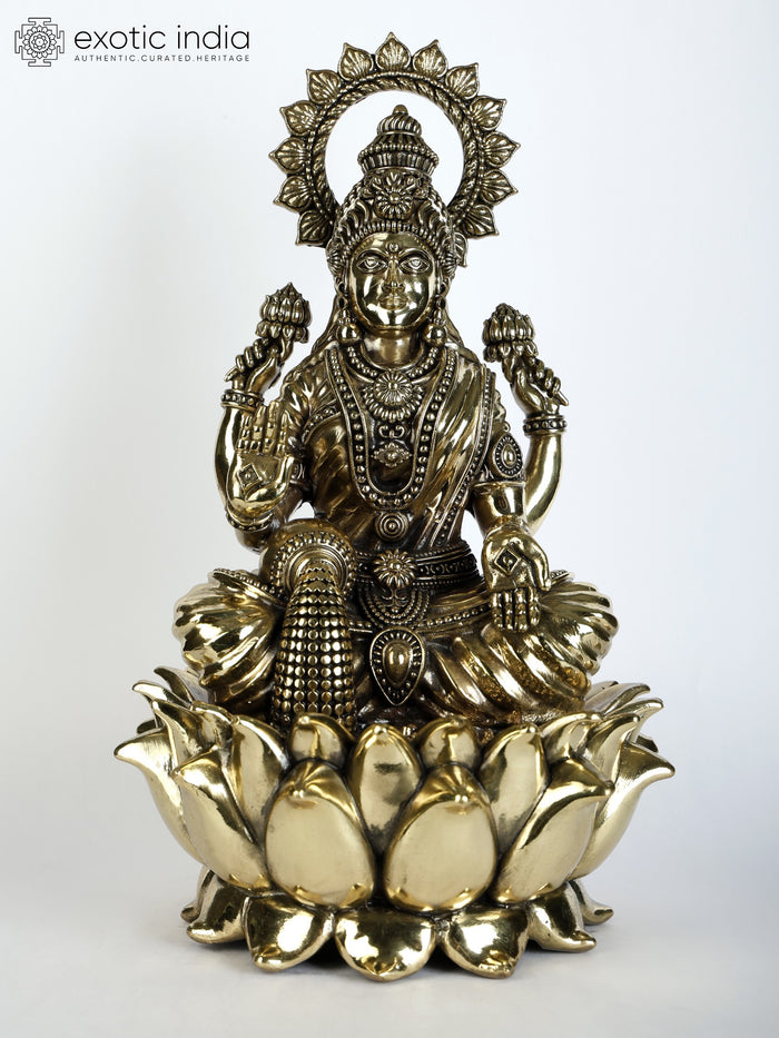 12" Superfine Blessing Goddess Lakshmi Brass Statue Seated on Lotus