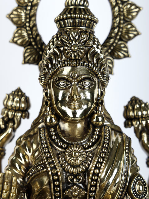 12" Superfine Blessing Goddess Lakshmi Brass Statue Seated on Lotus