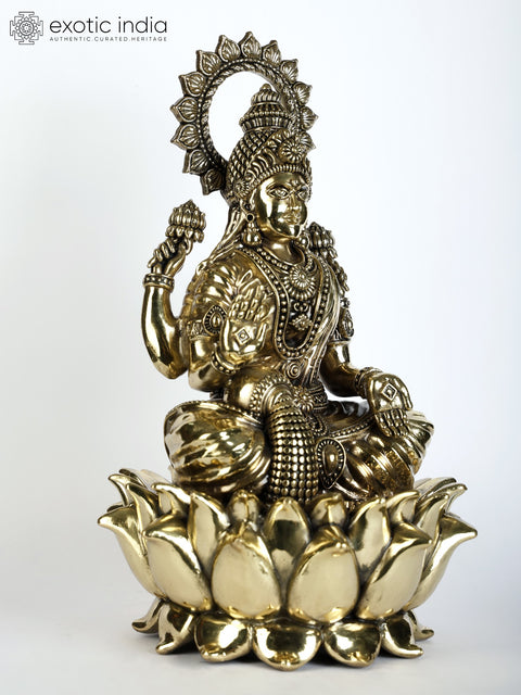 12" Superfine Blessing Goddess Lakshmi Brass Statue Seated on Lotus