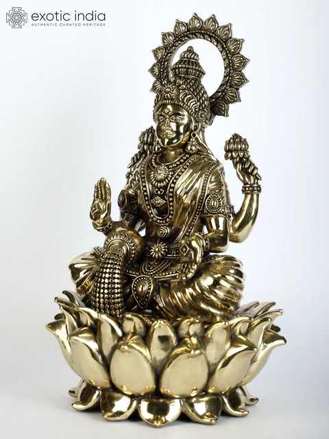 12" Superfine Blessing Goddess Lakshmi Brass Statue Seated on Lotus