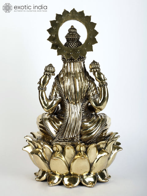 12" Superfine Blessing Goddess Lakshmi Brass Statue Seated on Lotus