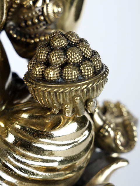 Superfine Four-Armed Blessing Lord Ganesha Seated on Lotus | Multiple Sizes Brass Statues