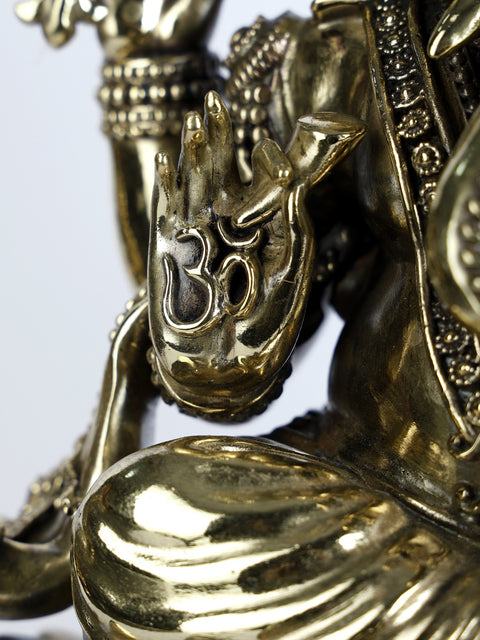 Superfine Four-Armed Blessing Lord Ganesha Seated on Lotus | Multiple Sizes Brass Statues