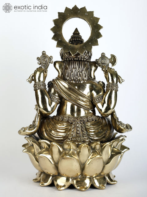 Superfine Four-Armed Blessing Lord Ganesha Seated on Lotus | Multiple Sizes Brass Statues