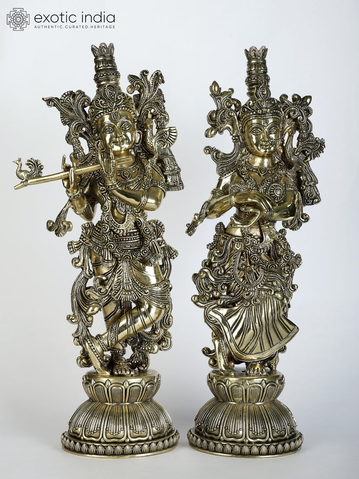 15" Handmade Radha Krishna Brass Statues Pair