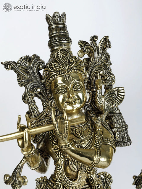 15" Superfine Pair of Radha - Krishna Statues in Brass