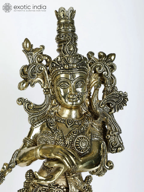 15" Superfine Pair of Radha - Krishna Statues in Brass