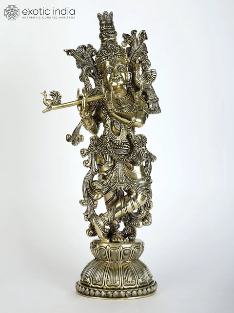 15" Superfine Pair of Radha - Krishna Statues in Brass