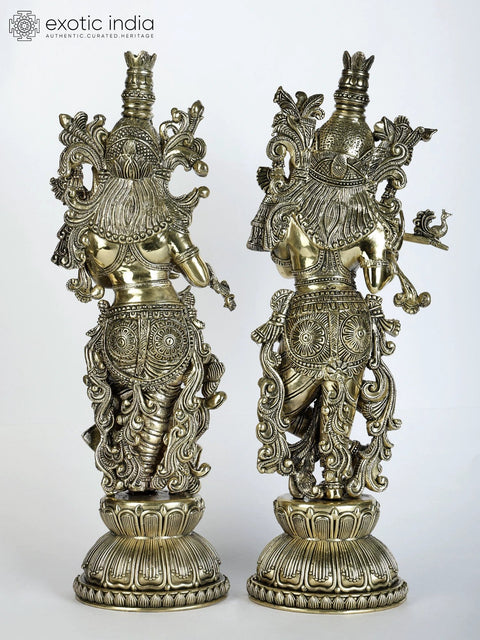 15" Superfine Pair of Radha - Krishna Statues in Brass